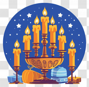 Hanukkah - Candlestick With Lit Candles In Festive Setup Transparent PNG