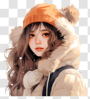 Girl In Winter Clothes - Girl In Winter Clothes With Orange Hat Transparent PNG