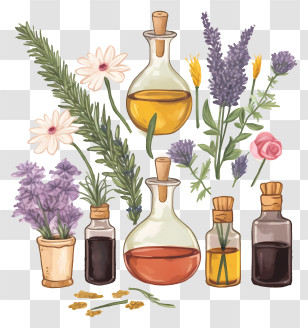 Essential Oils - Essential Oils And Herb Bottles Illustration Transparent PNG
