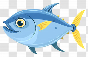 Fish Cartoon - Blue Fish With Yellow Fins Illustration Transparent PNG