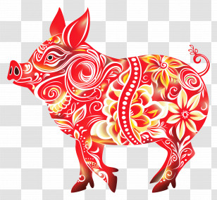 Chinese Zodiacs - Red Decorative Pig Illustration For Chinese New Year Transparent PNG