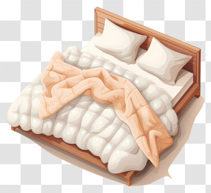 Wooden Bed - Comfortable Bed With Blanket And Pillows Transparent PNG