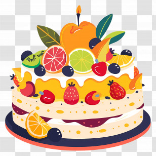 Fruit Cake - Fruit Decorated Layer Cake Transparent PNG