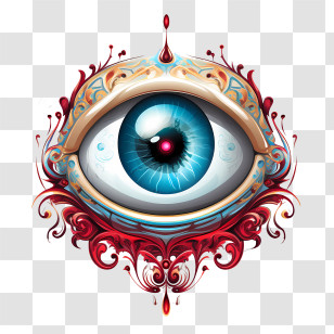 Halloween Eyeball - Blue Eye With Ornate Red And Gold Decorations Transparent PNG