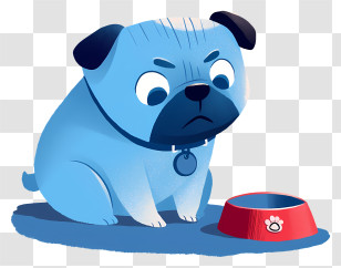 Blue Pug Dog - Blue Pug With Empty Bowl Transparent PNG