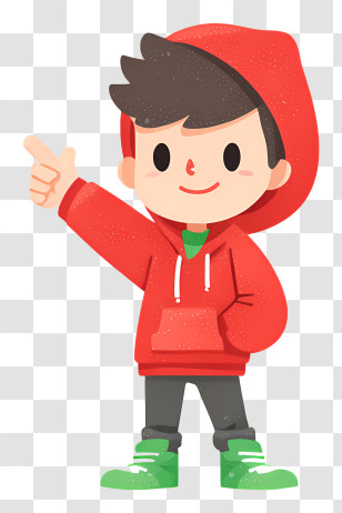 Boy In Hoodie Pointing - Boy In Red Hoodie Pointing Transparent PNG