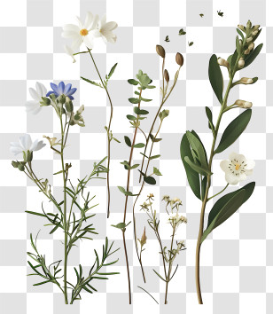 Spring Flowers - Illustration Of Botanical Floral Stems Transparent PNG
