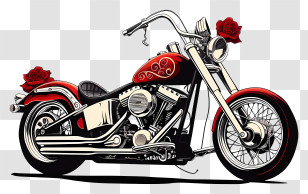 Motorcycle - Red Motorcycle With Roses Illustration Transparent PNG