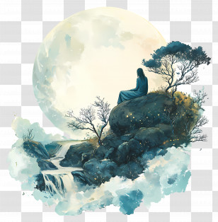 Serenity - Person On Rock Under Moonlight Transparent PNG