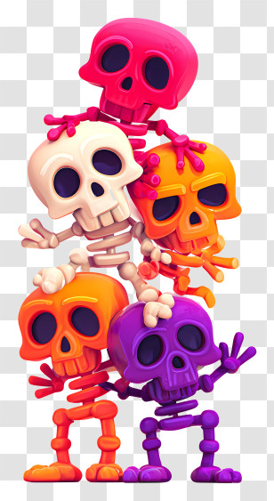 Stack Of Skeletons - Stack Of Colorful Skulls Transparent PNG