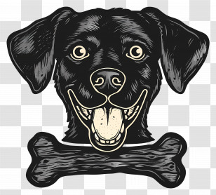 Dog Bone - Happy Black Dog With Bone Transparent PNG