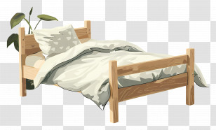 Single Bed - Wooden Bed With Cozy Bedding Design Transparent PNG