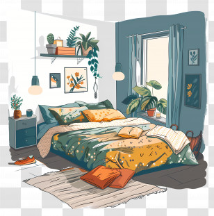 Cozy Bedroom Interior - Cozy Bedroom Illustration With Warm Tones Transparent PNG