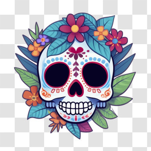 Sugar Skull - Sugar Skull Decoration With Flowers For Day Of The Dead Transparent PNG