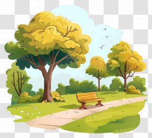 Park Landscape - Serene Park Illustration With Bench And Trees Transparent PNG