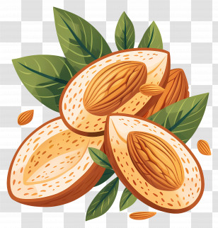 Almond - Almonds And Leaves Illustration Transparent PNG