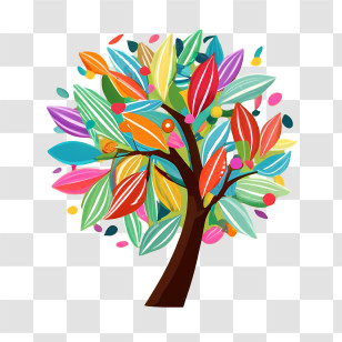 Autumn Tree Leaf - Colorful Art Style Tree Illustration Transparent PNG