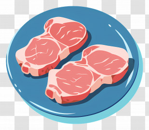 Pork Chops - Cartoon Raw Steak On A Plate Transparent PNG
