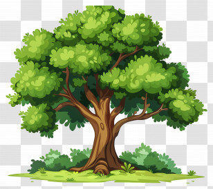 Big Tree - Cartoon Tree With Vibrant Green Foliage Transparent PNG