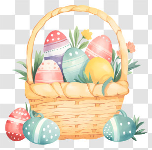 Easter Basket - Easter Egg Basket With Colorful Designs Transparent PNG