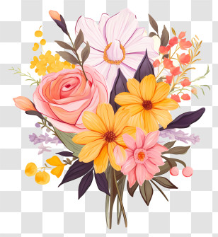 Bouquet Of Flowers - Bouquet Of Vibrant Flowers Transparent PNG
