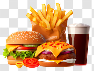 Fast Food - Delicious Fast Food Combo With Burger, Fries, And Soda Transparent PNG