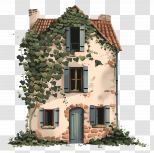 Old House - Ivy-Covered Rustic House Design Transparent PNG
