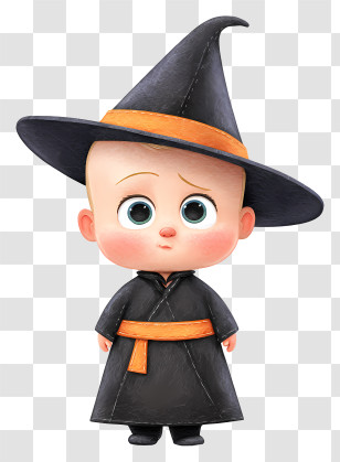 Boss Baby In Witch Outfit - Adorable Baby Witch Cartoon Transparent PNG