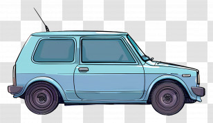 Doodle Car - Vintage Blue Car Illustration Transparent PNG