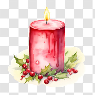 Christmas Candle - Christmas Candle With Holly Transparent PNG