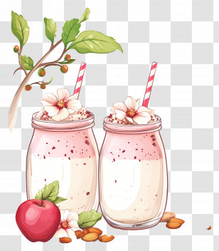 Pink Smoothie - Fruit Smoothie Jars With Floral Decoration Transparent PNG