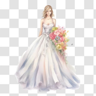 Wedding Dress - Bride In White Wedding Dress With Flowers Transparent PNG