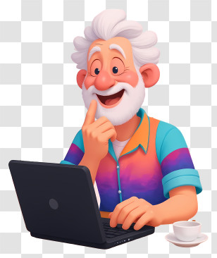 Elderly Man Using Laptop - Smiling Elderly Man Using Laptop Transparent PNG