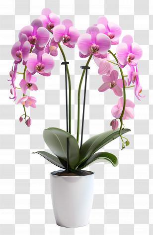Potted Orchid Flowers - Elegant Potted Pink Orchid Flowers Transparent PNG