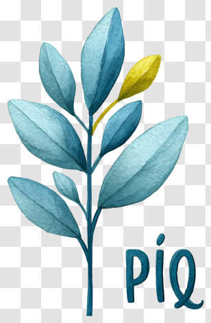 PÍq Logo - Blue Watercolor Leaf Branch Transparent PNG