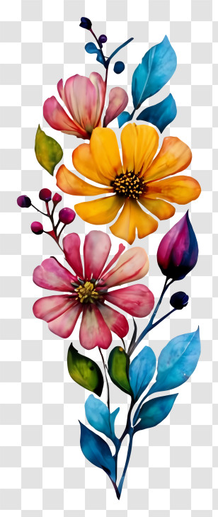 Watercolor Painting - Colorful Flower Bouquet Illustration Transparent PNG