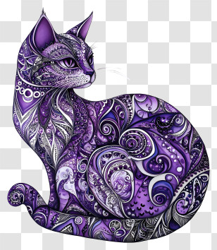 Cat Zentangle - Purple Patterned Cat With Artistic Design Transparent PNG