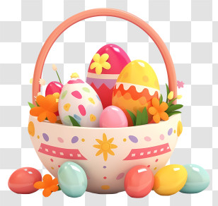 Easter Basket - Easter Egg Basket With Colorful Decorations Transparent PNG