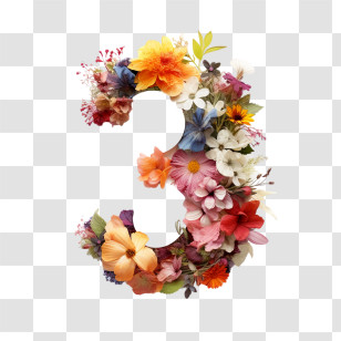 Number 3 Flower - Floral Number Three Design With Flowers Transparent PNG