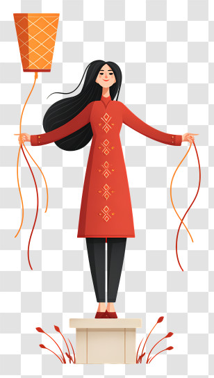 Woman Hanging Paper Lantern - Woman With Lantern Strings Transparent PNG
