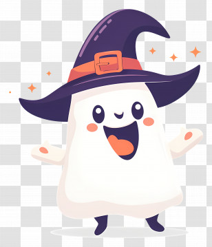 Cartoon Ghost - Cute Ghost With Witch Hat For Halloween Transparent PNG