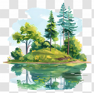 Summer Park - Scenic Lake And Nature Landscape Illustration Transparent PNG