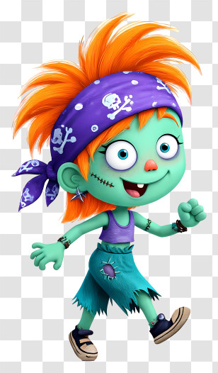 Cartoon Zombie Girl - Playful Punk Zombie Kid Transparent PNG