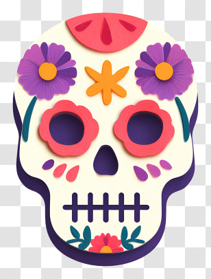 Day The Dead Sugar Skull - Decorative Skull With Floral Elements Transparent PNG