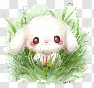 Cinnamoroll - Adorable White Bunny Sitting In Grass Transparent PNG