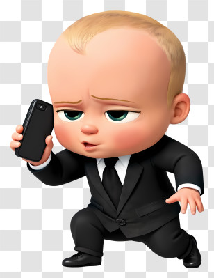 Boss Baby - Boss Baby In Black Suit On Phone Transparent PNG