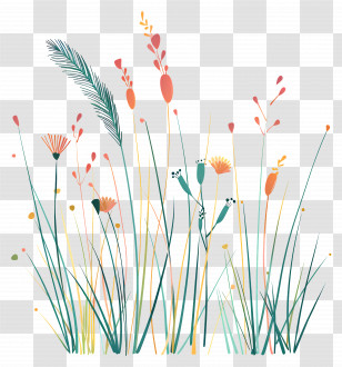 Lawn Grass - Colorful Grasses And Flowers In Nature Illustration Transparent PNG