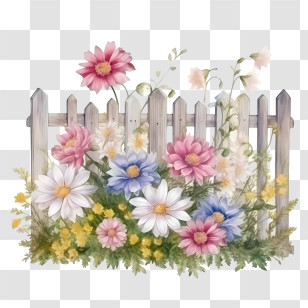 Wooden Garden Fence - Flower Garden With Wooden Fence Transparent PNG