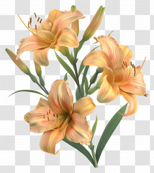 Daylily - Yellow And Orange Lily Realistic Illustration Transparent PNG
