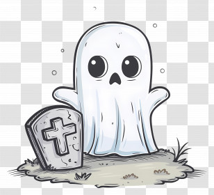 Halloween Ghost Tombstone - Cute Ghost With Grave Illustration Transparent PNG